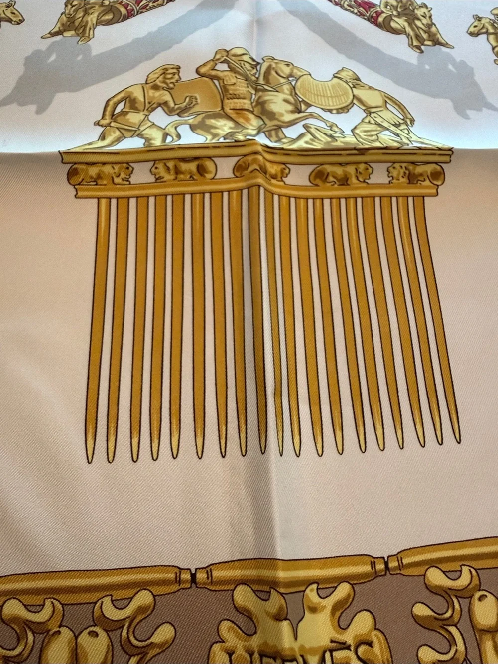Hermes Gold and Cream Silk Scarf
